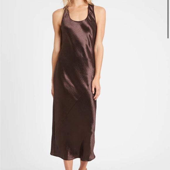 Banana Republic Dresses & Skirts - Banana Republic chestnut brown bias-cut satin midi dress